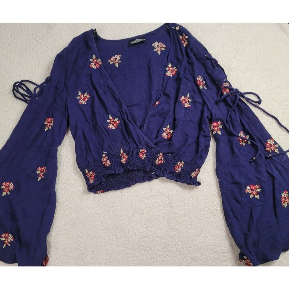 [188] Angie Blue Cropped Boho Blouse